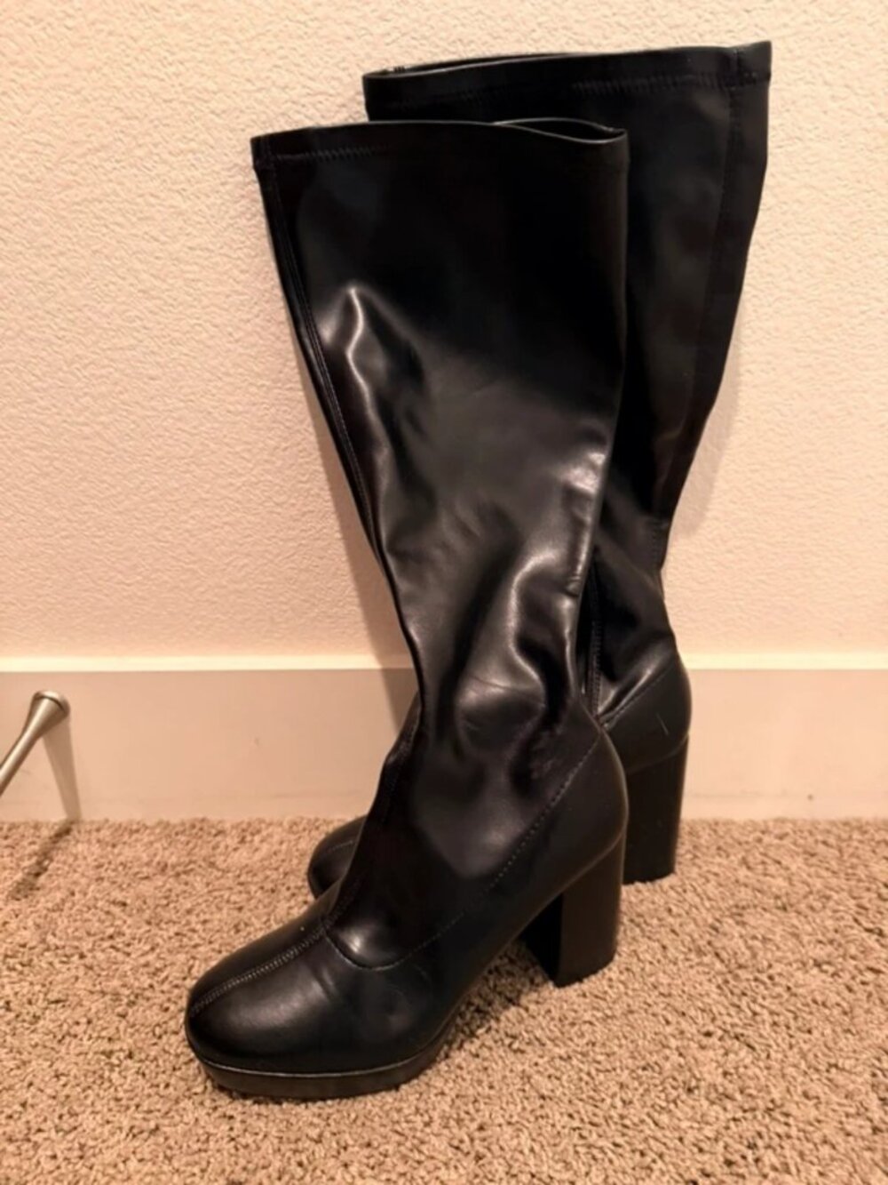 MIA Black Knee High Platform Boots Size 6.5M Chunky Heel